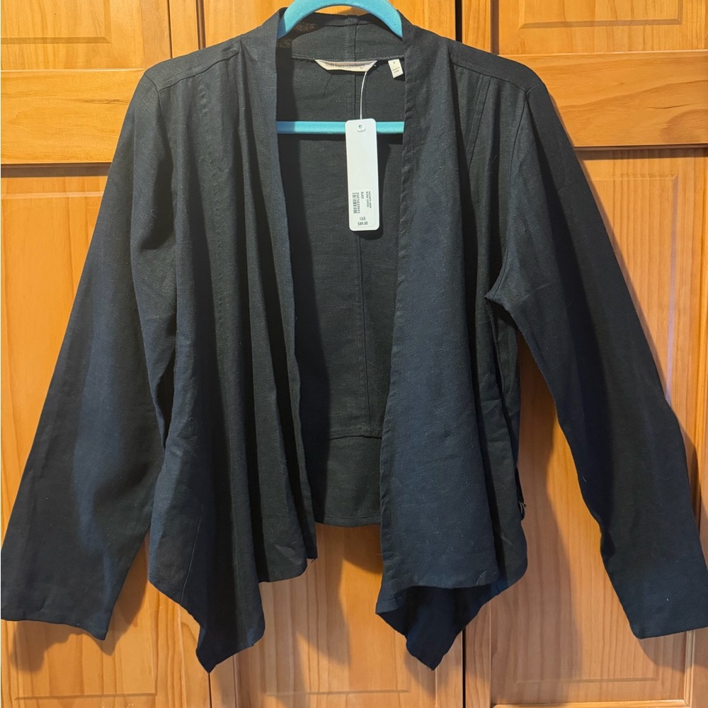 Black Open-Front Draped Cardigan